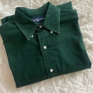 Ralph Lauren Green Casual Button Down Shirt with Classic Collar